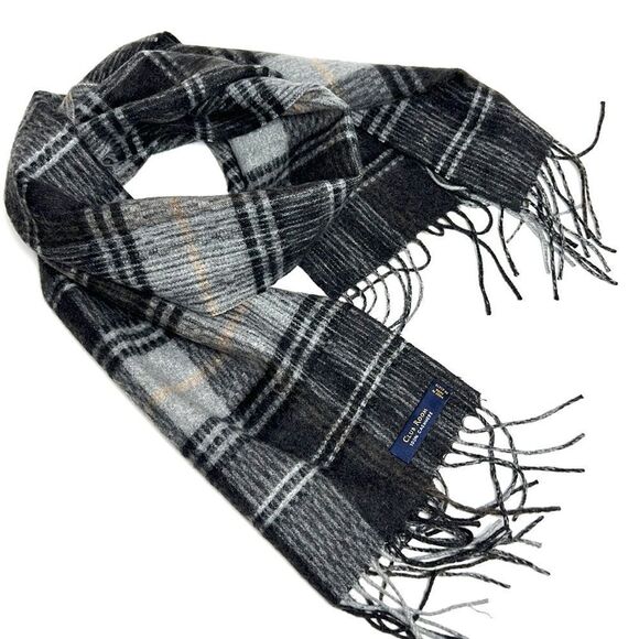 NWOT Club Room 100% Cashmere Plaid Gray Scarf 11,5x66 - Picture 1 of 7